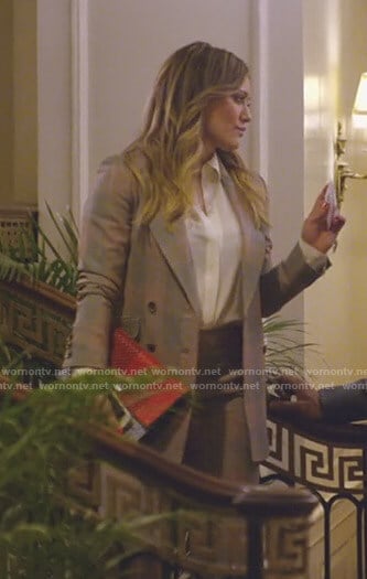 Kelsey's grey and red checked suit on Younger