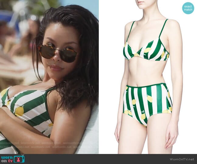'Brigitte' Lemon Print Stripe Bikini by Solid & Striped worn by Mariana Foster (Cierra Ramirez) on The Fosters