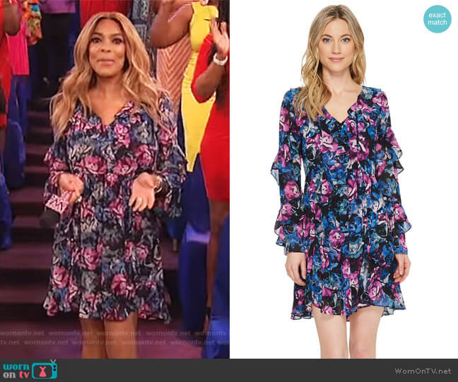 Floral Printed Dress with Ruffle Detail by Laundry by Shelli Segal worn by Wendy Williams on The Wendy Williams Show