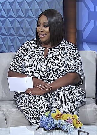 Loni’s black printed keyhole jumpsuit on The Real