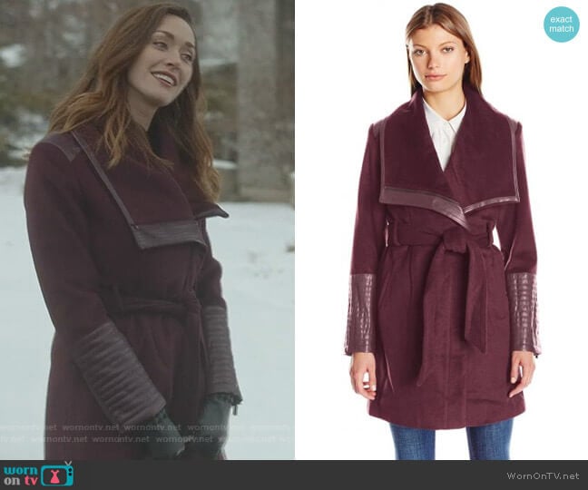 'Lorian' Wrap Coat by Belle Badgley Mischka worn by Abigail Pershing (Sarah Power) on Good Witch