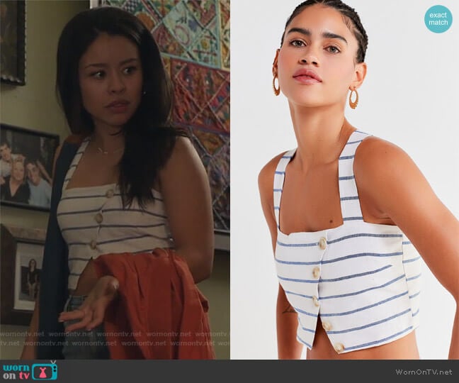 Emory Striped Button-Down Cropped Top by Lucca Couture at Urban Outfitters worn by Mariana Foster (Cierra Ramirez) on The Fosters