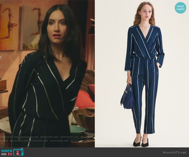 Striped Jumpsuit by Maje worn by Adena El-Amin (Nikohl Boosheri) on The Bold Type