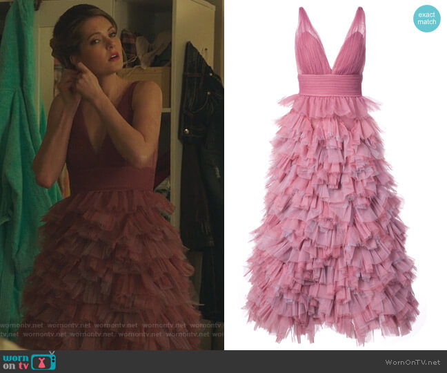 Ruffled A-Line Gown by Marchesa Notte worn by Sutton (Meghann Fahy) on The Bold Type