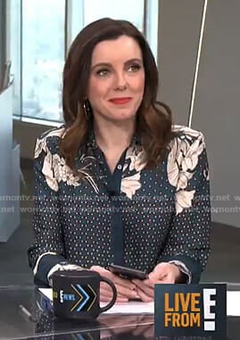 Melanie’s navy floral and polka dot blouse on Live from E!