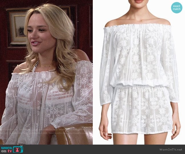 Melissa Odabash Olivia Off-The-Shoulder Blouson Dress worn by Summer Newman (Hunter King) on The Young and the Restless