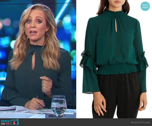 WornOnTV: Carrie’s green keyhole ruffle top on The Project | Carrie ...