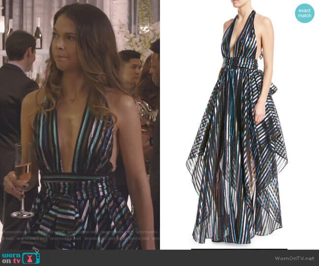 Angie Striped Organza Halter Gown by Milly worn by Liza Miller (Sutton Foster) on Younger