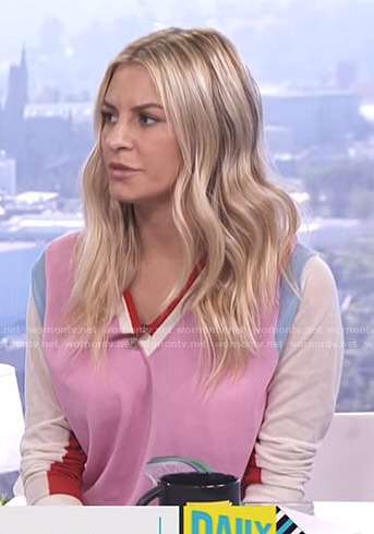 Morgan’s pink colorblock sweater on E! News Daily Pop