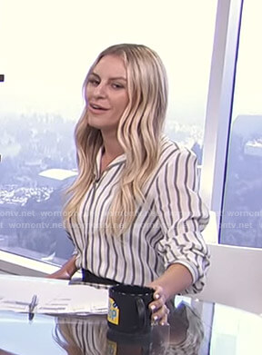 Morgan’s white striped shirt and black shorts on E! News Daily Pop