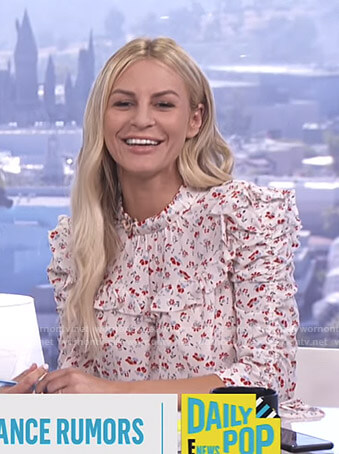 Morgan’s white floral ruffled top on E! News Daily Pop