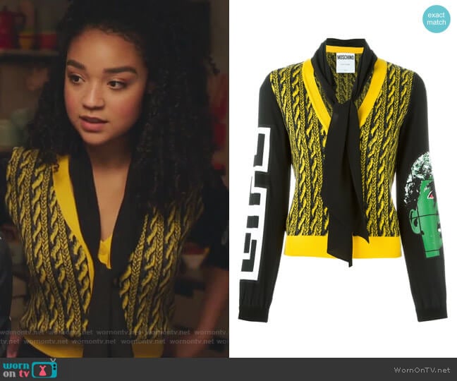 Cable Knit Effect Cardigan by Moschino worn by Kat Edison (Aisha Dee) on The Bold Type