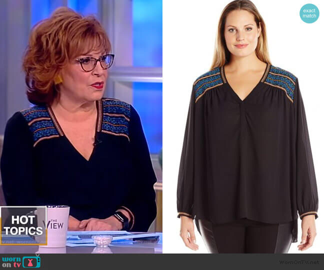 Long Sleeve Blouse with Shoulder Embroidery by NYDJ worn by Joy Behar  on The View