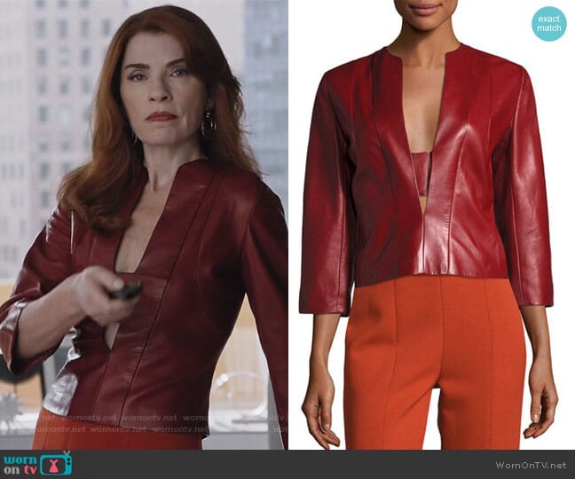 Plongé Leather Split-Neck Top by Narciso Rodriguez worn by Kitty Montgomery (Julianna Margulies) on Dietland