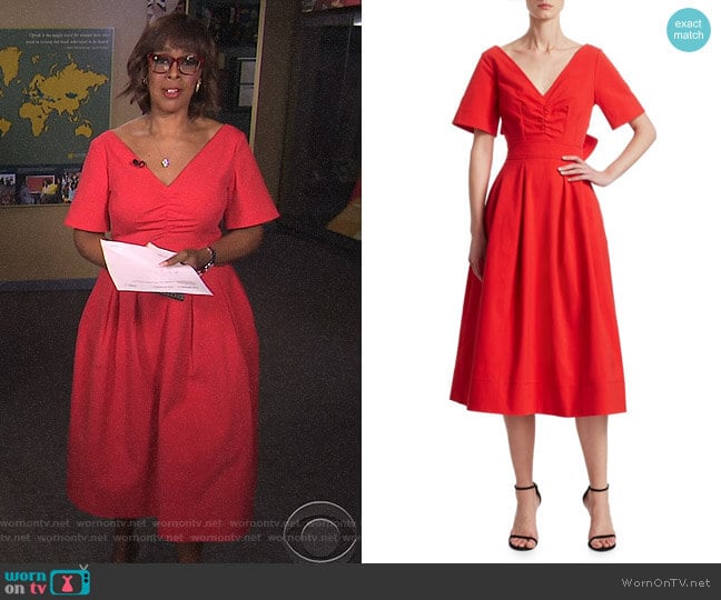 Bow-Back A-Line Dress by Oscar de la Renta worn by Gayle King on CBS Mornings