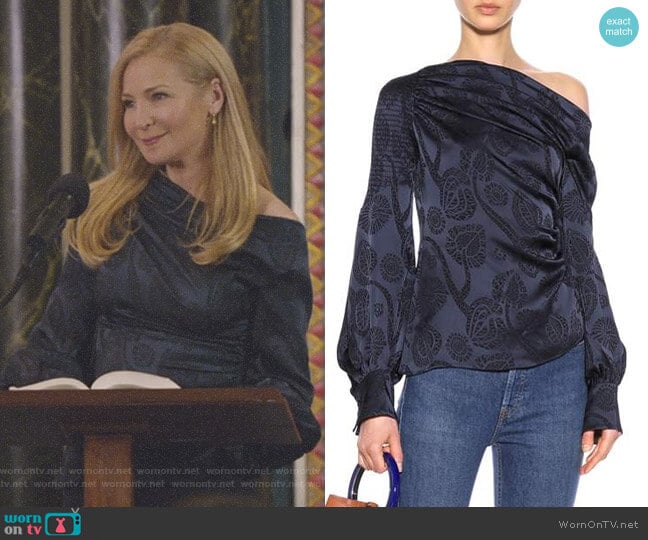 Floral-Jacquard Satin Top by Peter Pilotto worn by Pauline (Jennifer Westfeldt) on Younger