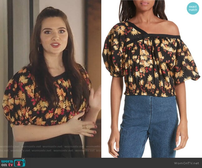 Delirium Silk & Stretch Cotton Off the Shoulder Top by Rachel Comey worn by Jane Sloan (Katie Stevens) on The Bold Type