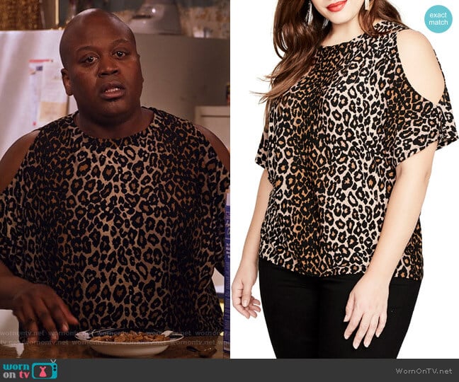 Leopard Print Cold Shoulder Top by Rachel Rachel Roy worn by Titus (Tituss Burgess) on Unbreakable Kimmy Schmidt