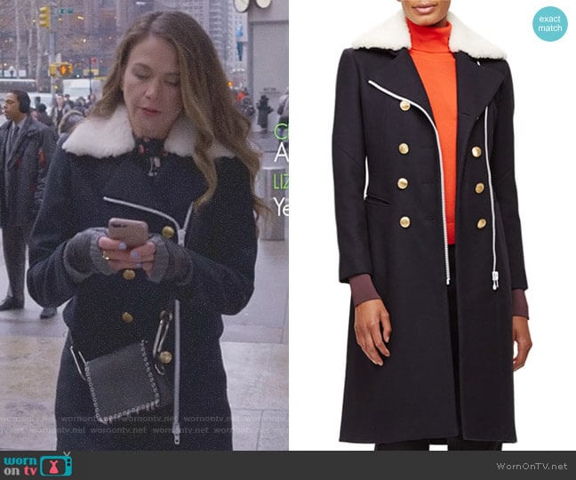 Sullivan Double-Breasted Coat w Shearling Collar by Rag & Bone worn by Liza Miller (Sutton Foster) on Younger