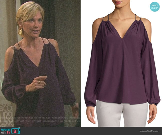 Cold-Shoulder Stretch Silk Blouse by Ramy Brook worn by Eve Donovan (Kassie DePaiva) on Days of our Lives