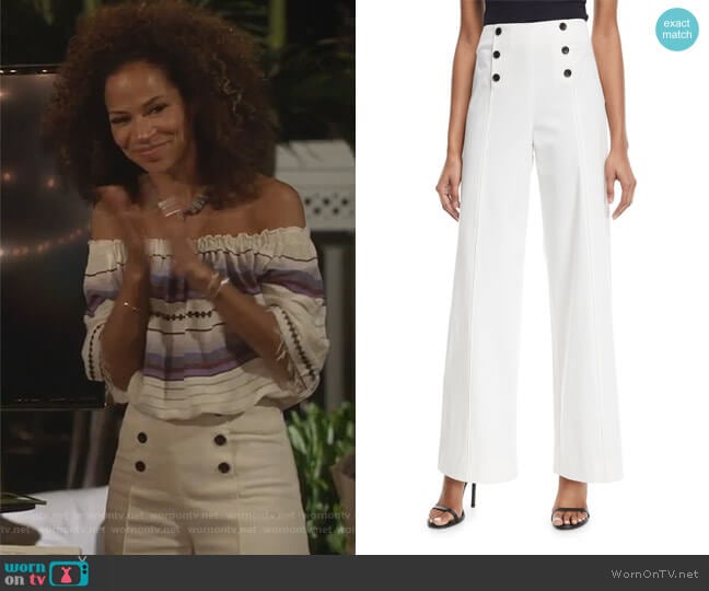 High-Waist Wide-Leg Poplin Pants by Robert Rodriguez worn by Lena Adams Foster (Sherri Saum) on The Fosters