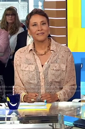 Robin’s beige snakeskin print blouse on Good Morning America