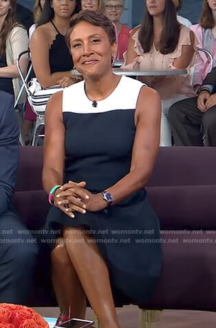 Robin’s navy colorblock dress on Good Morning America