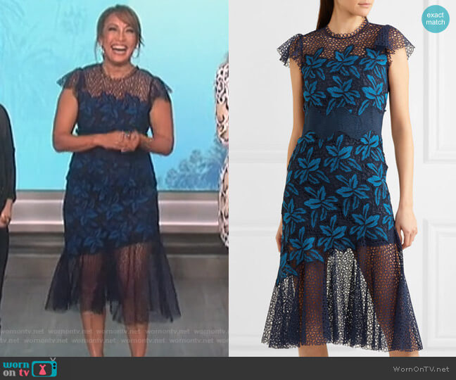 Mosaic guipure lace midi dress by Sea worn by Carrie Inaba on The Talk