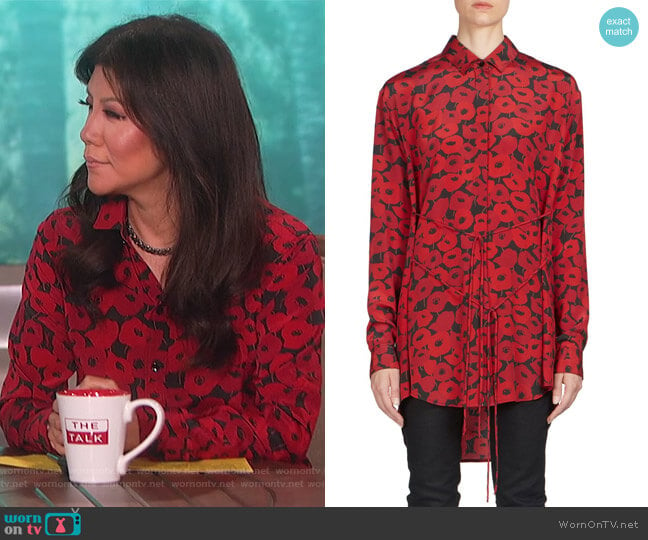 Silk Poppy-Print Blouse by Saint Laurent worn by Julie Chen on The Talk