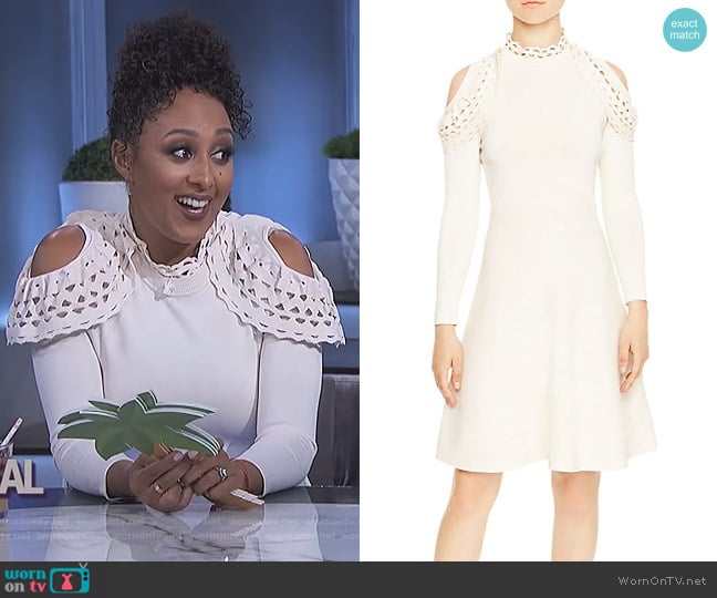 WornOnTV: Tamera’s white cold shoulder eyelet dress on The Real ...