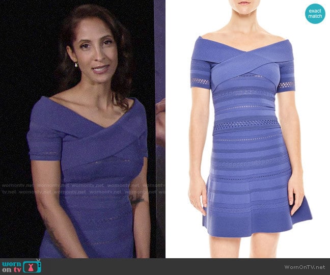 Sandro Off Shoulder Top and Skater Skirt worn by Lily Winters (Christel Khalil) on The Young and the Restless