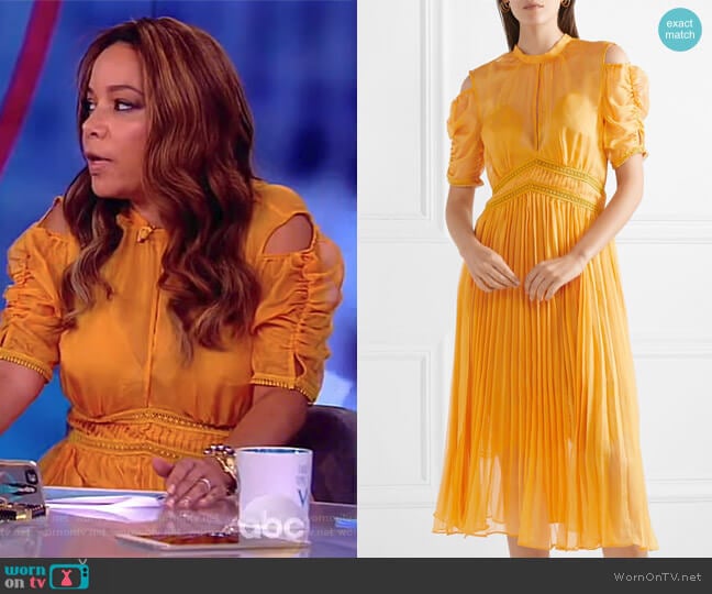 Cold-shoulder pleated chiffon midi dress by Self Portrait worn by Sunny Hostin on The View