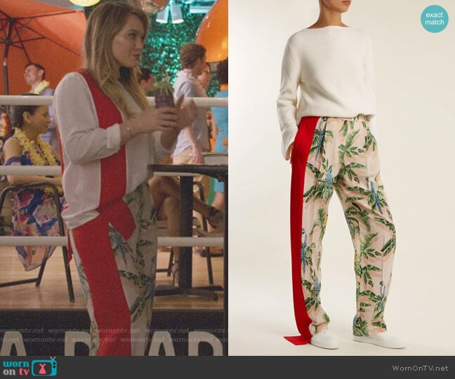 Palm Print Silk Trousers by Stella McCartney worn by Kelsey Peters (Hilary Duff) on Younger