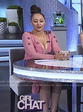 Tamera's pink v-neck lace dress on The Real