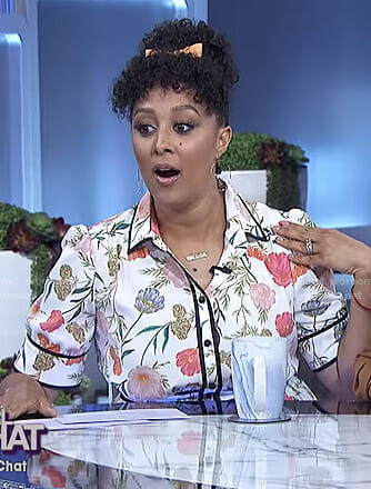 Tamera’s white floral shirtdress on The Real