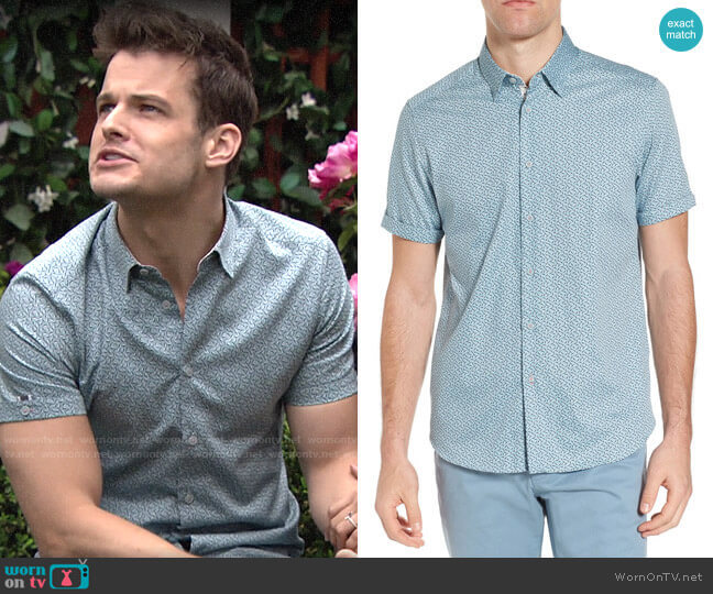 Ted Baker Narnar Geo Print Camp Shirt worn by Kyle Abbott (Michael Mealor) on The Young & the Restless