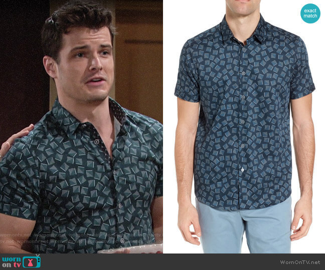 Ted Baker Tern Geo Print Sport Shirt worn by Kyle Abbott (Michael Mealor) on The Young and the Restless