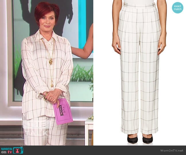 Wendel Checked Silk Tapered Pants by The Row worn by Sharon Osbourne on The Talk