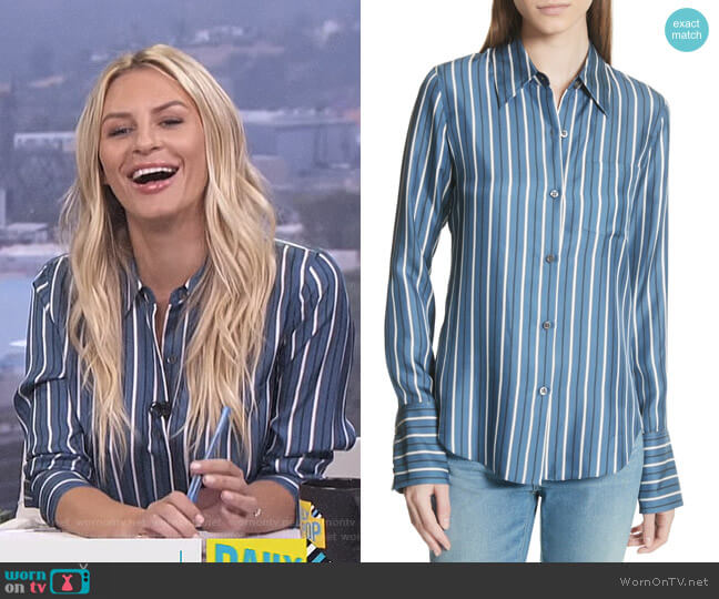 WornOnTV: Morgan’s blue striped shirt on E! News Daily Pop | Morgan ...