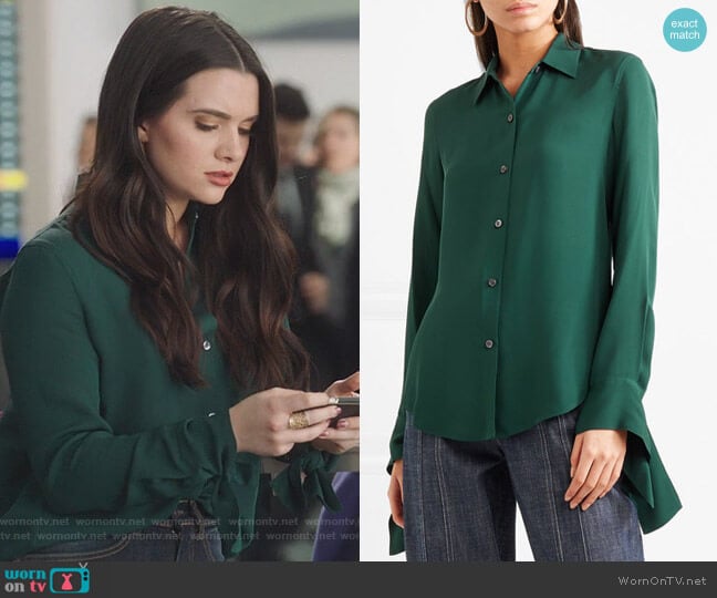 Silk-crepe shirt by Theory worn by Jane Sloan (Katie Stevens) on The Bold Type