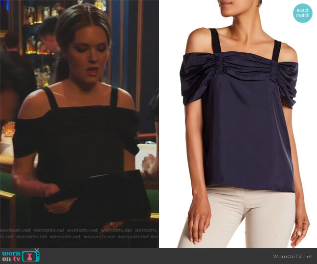 Mendini Cold Shoulder Blouse by Tibi worn by Sutton (Meghann Fahy) on The Bold Type