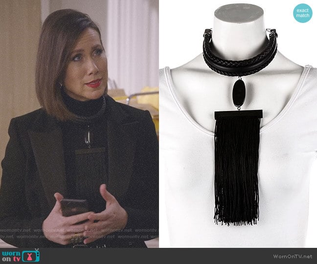 Leather Tassel Necklace by Tom Ford worn by Diana Trout (Miriam Shor) on Younger