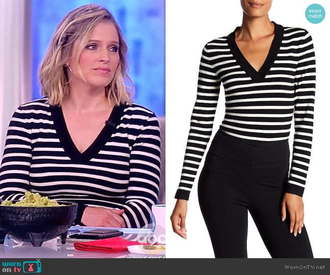 Striped V-Neck Wool Blend Bodysuit by Veronica Beard worn by Sara Haines on The View