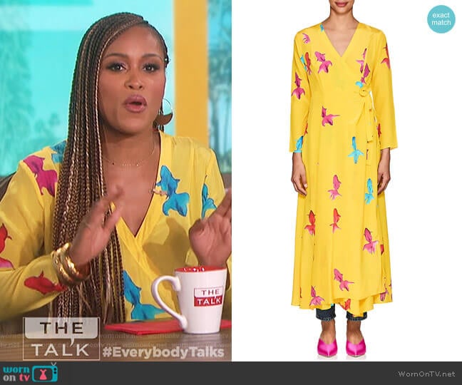 Koi-Print Silk Maxi Wrap Dress by We Are Leone worn by Eve on The Talk