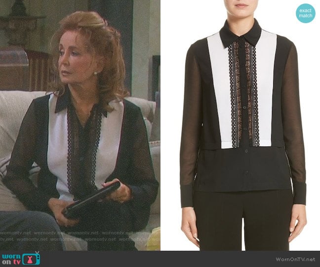 Silk Tuxedo Blouse by Yigal Azrouel worn by Maggie Horton (Suzanne Rogers) on Days of our Lives