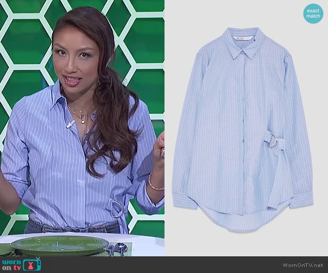 Striped Shirt with Buckle Detail by Zara worn by Jeannie Mai on The Real