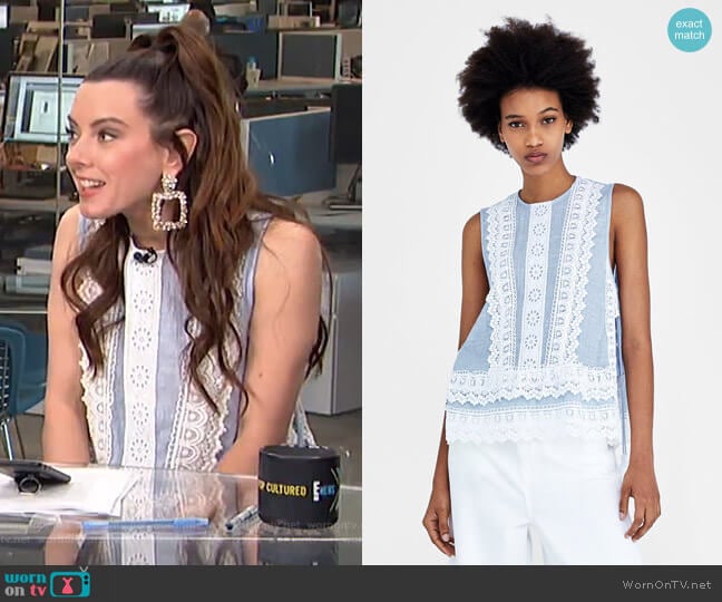 Contrasting Combination Top by Zara worn by Melanie Bromley on E! News