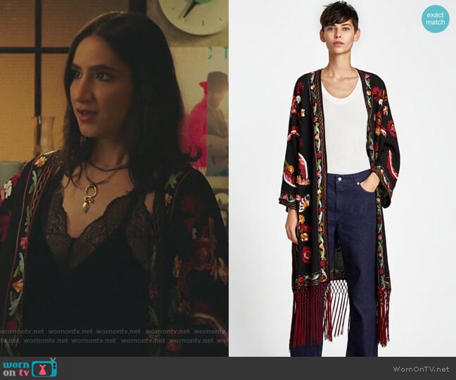 Embroidered Kimono with Fringing worn by Adena El-Amin (Nikohl Boosheri) on The Bold Type