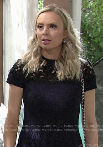 Abby’s navy and black lace dress and butterfly heels on The Young and the Restless