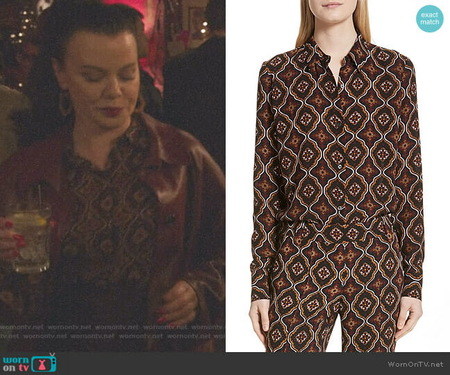 Aubrey Print Silk Top by ALC worn by Maggie (Debi Mazar) on Younger